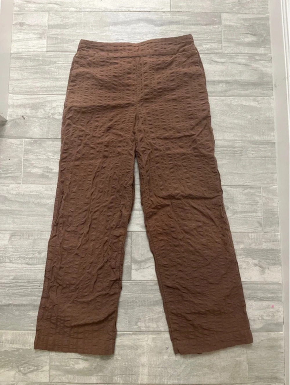 Uniqlo Textured Wide Leg Brown Pants